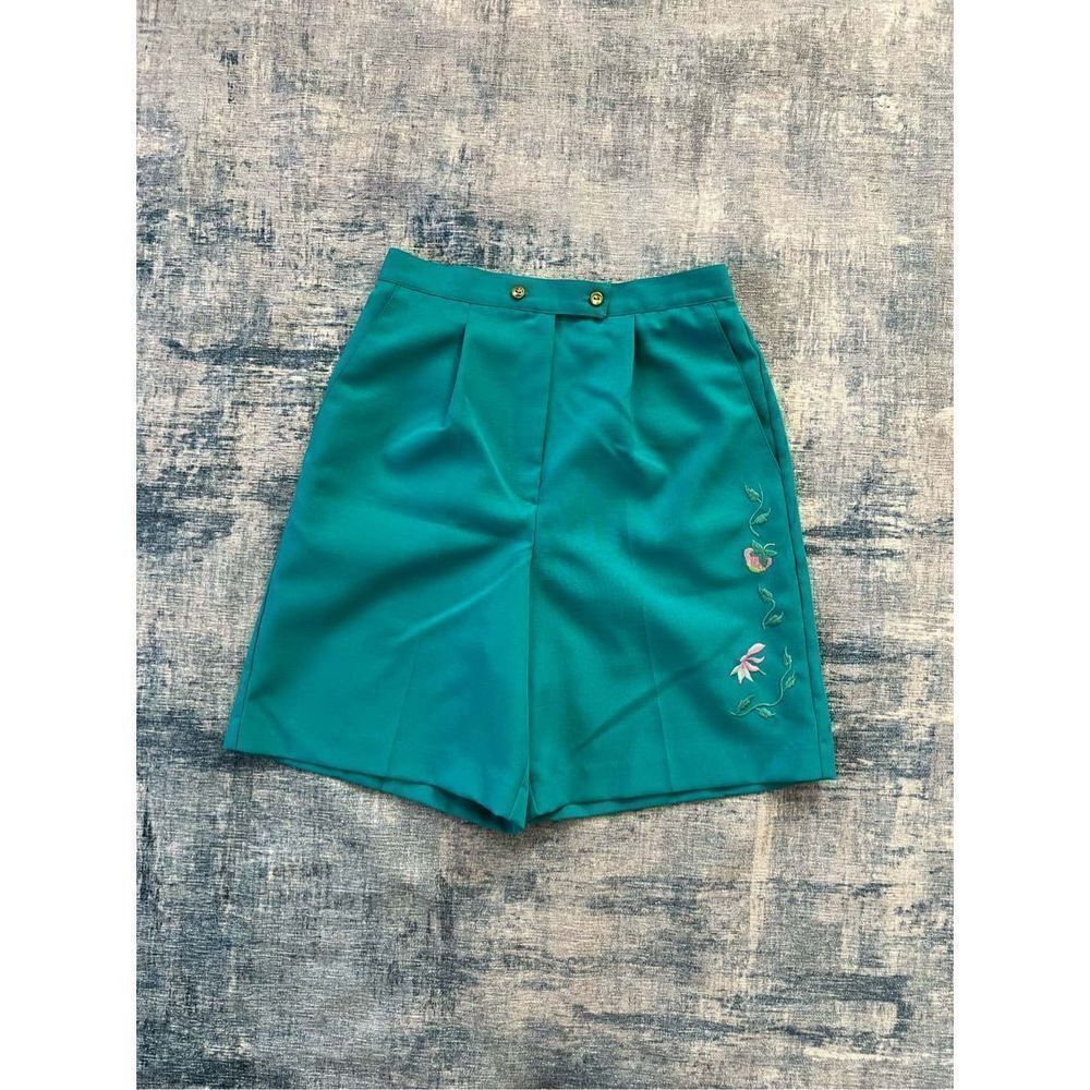 Vintage David Smith Teal Embroidered Floral Strawberry Shorts Size 6